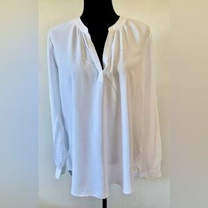 Beach Lunch Lounge White Tunic Shirt Long Sleeve V Neck Size L